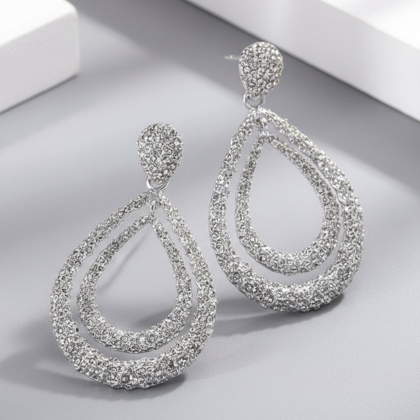 Silver Double Water Drop Earrings