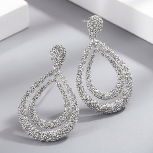 Silver Double Water Drop Earrings