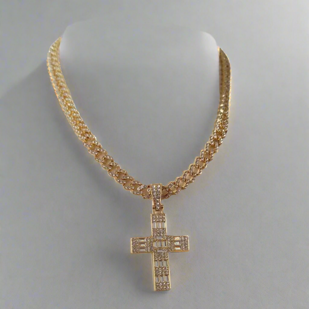 Gold Cross Cuban Chain Necklace