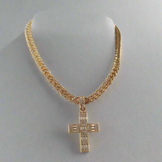 Gold Cross Cuban Chain Necklace