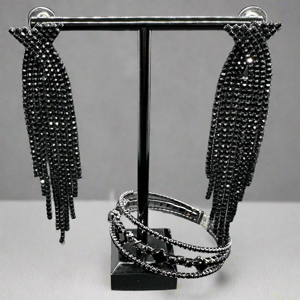 Black Art Deco Tassel Earrings