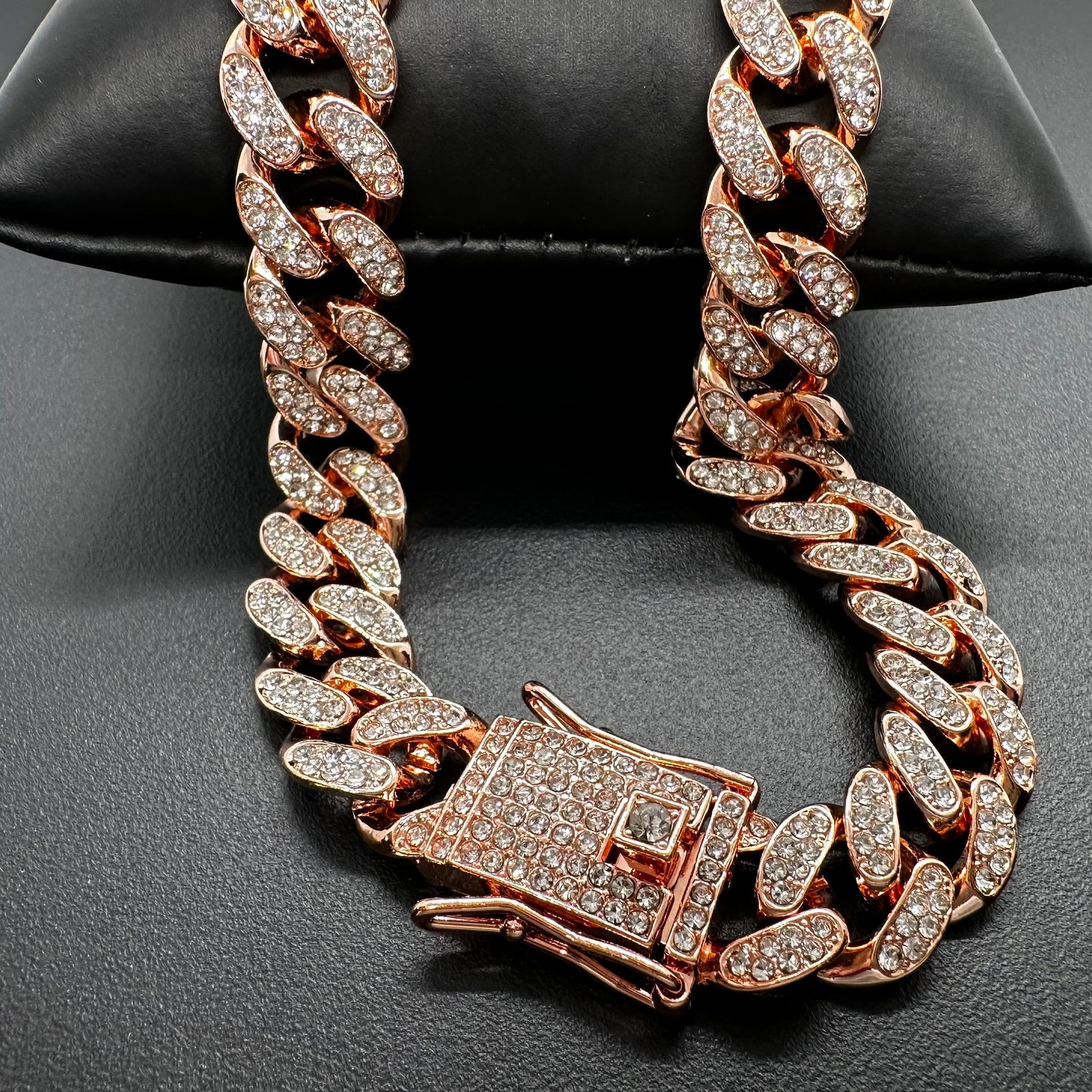 Rose Gold Clear Cuban Chain Set