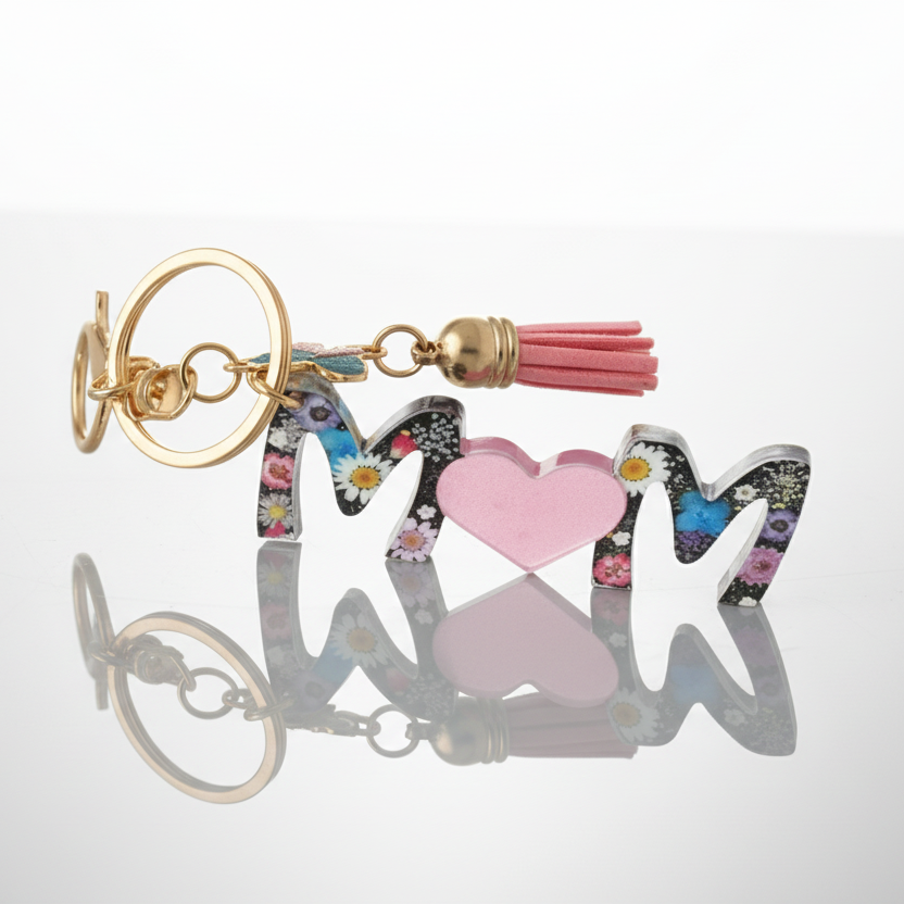 Heart & Flowers MOM Keychain