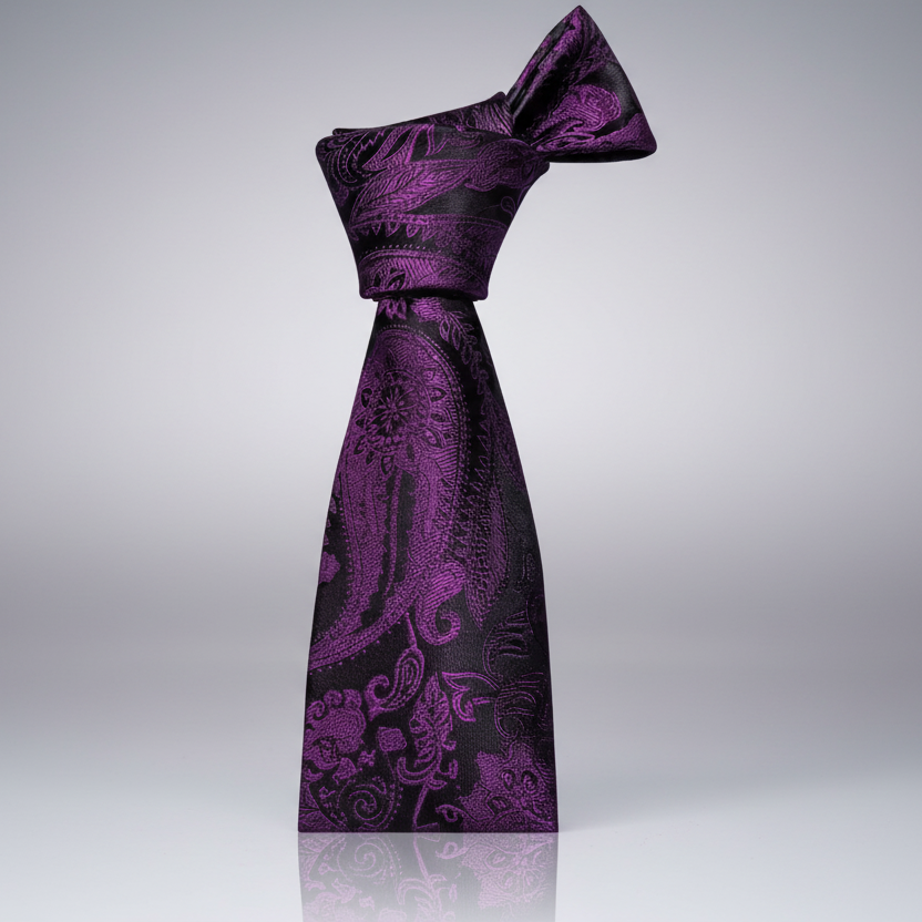 Purple Violet Paisley Necktie Set