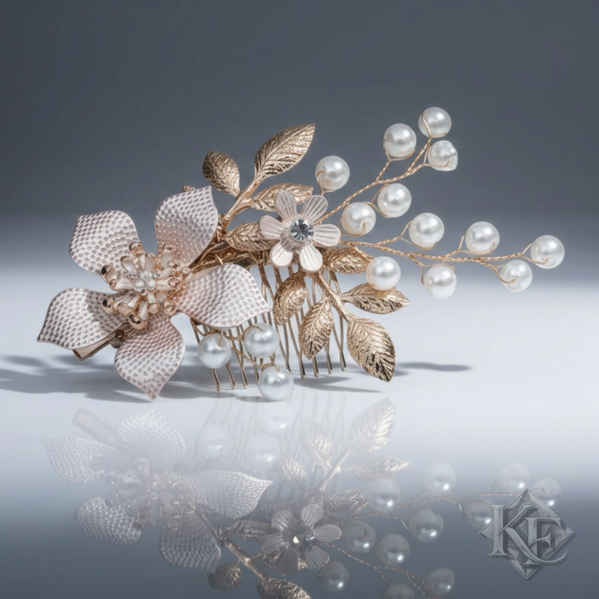 Champagne Rose Gold Pearl & Rhinestone Hair Clip