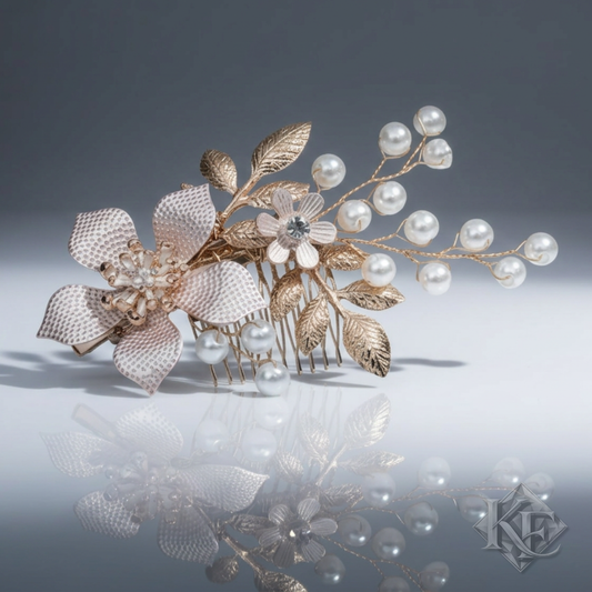 Champagne Rose Gold Pearl & Rhinestone Hair Clip