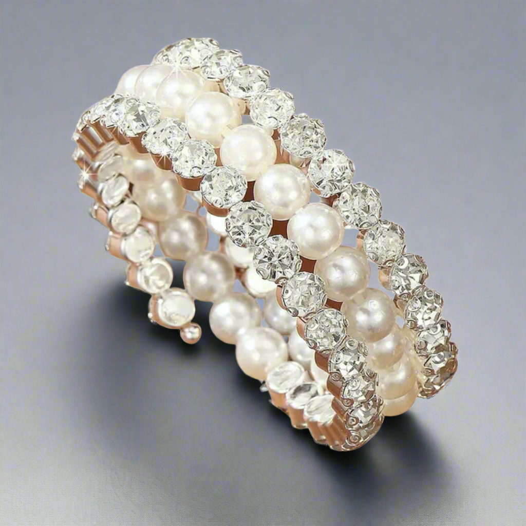 Pearls Rhinestones Flexible Bracelet