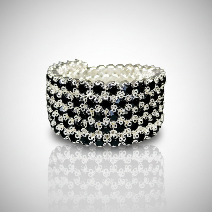 Flexible 5 Row Rhinestone Bracelets-Silver Setting