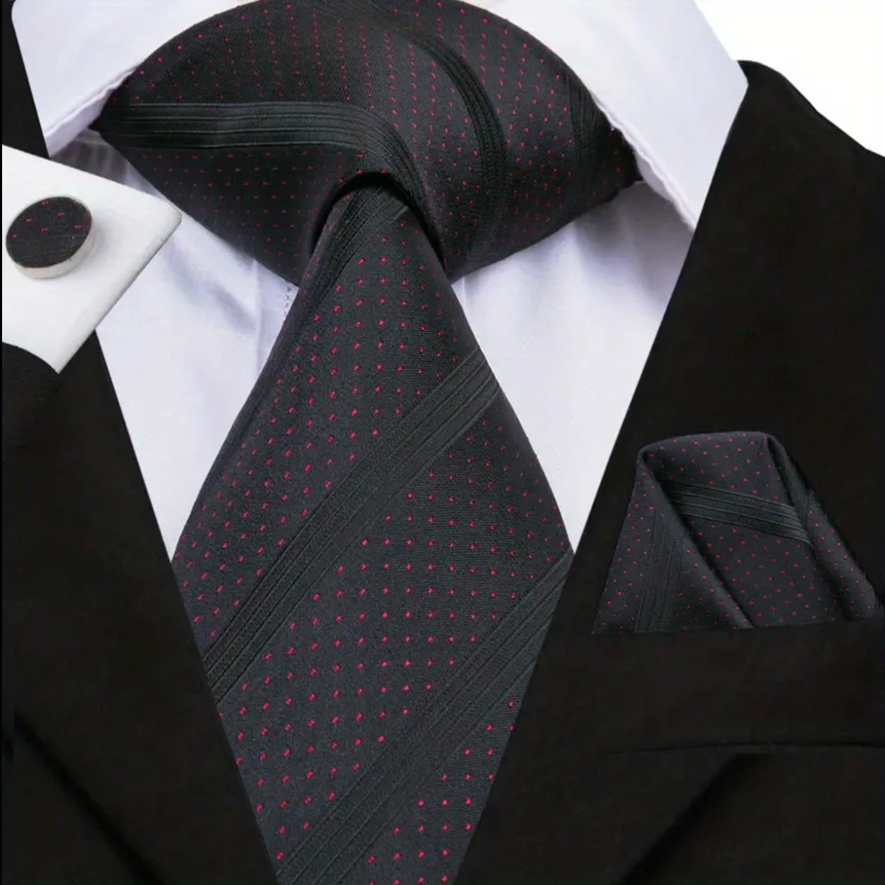 Pink Rose Red Black Necktie Set