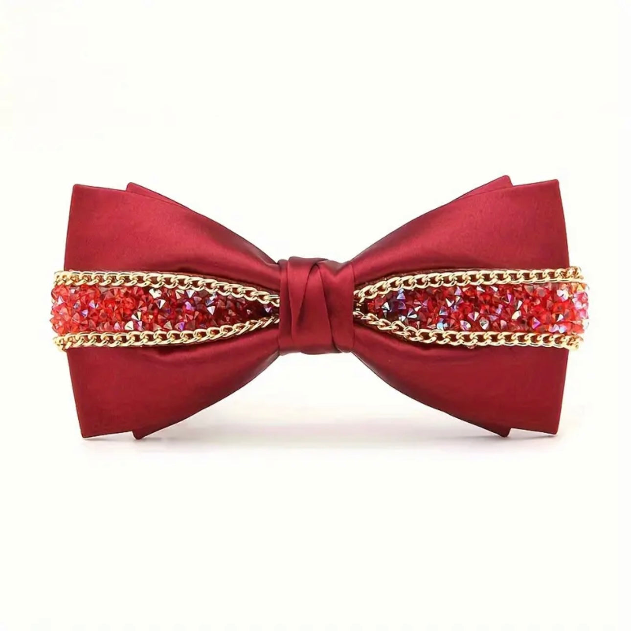 White Rhinestone Satin Bowtie