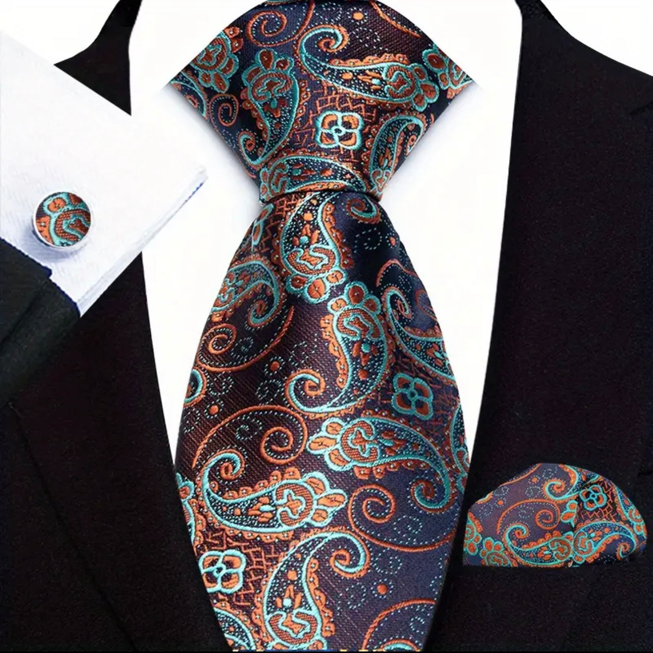 Brown Orange Aqua Necktie Set