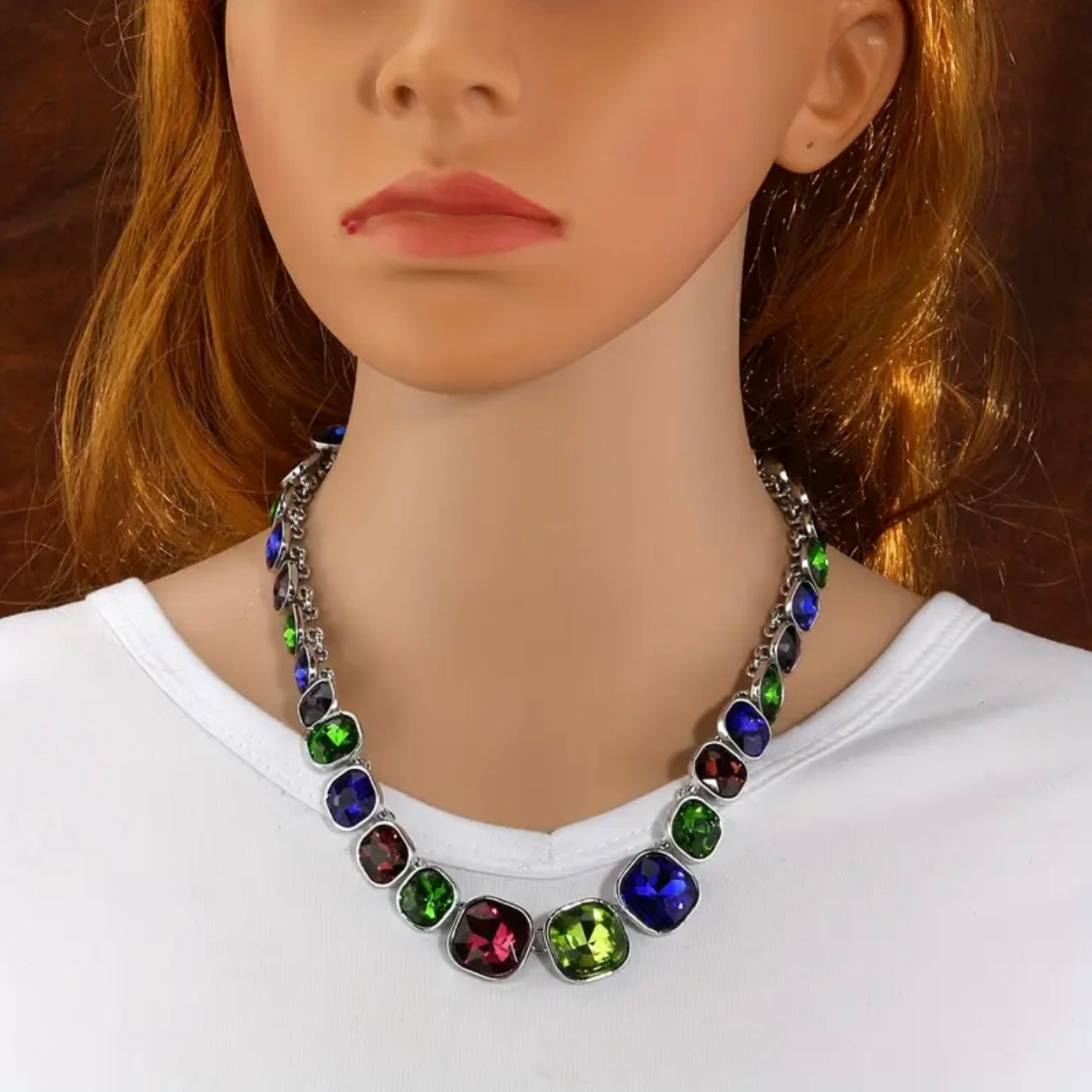 Multicolor Square Rhinestone Necklace