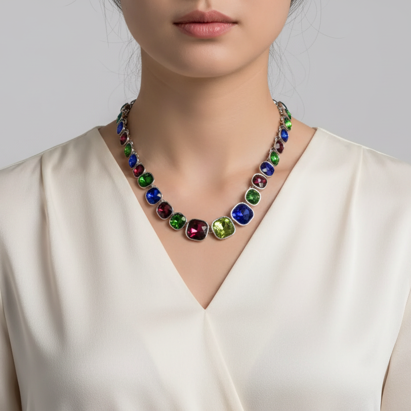 Multicolor Vibrant Squares Necklace