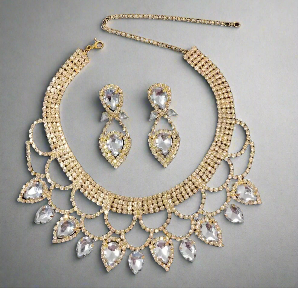 Clear Rhinestone Silver Jewelry Set