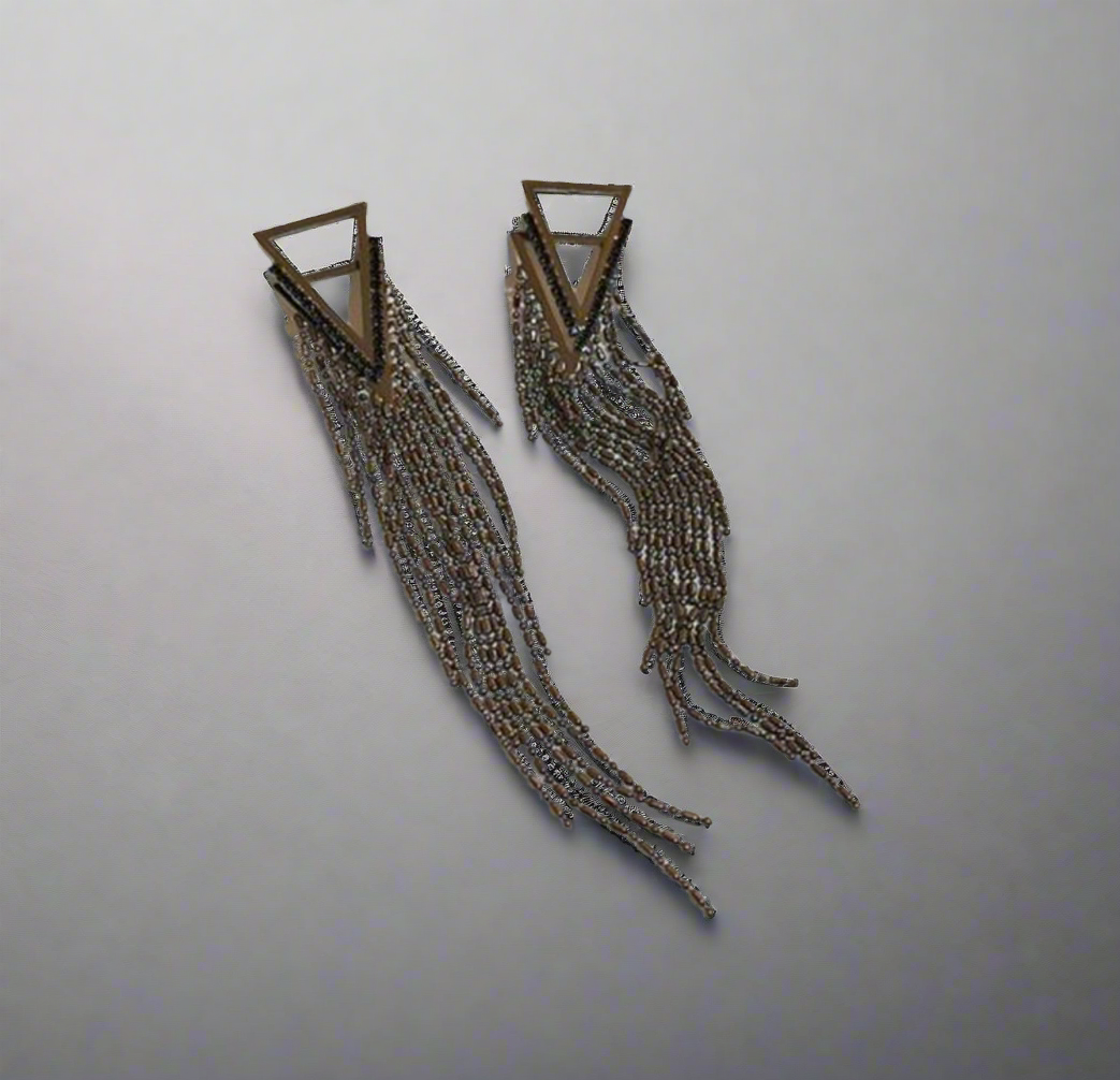 Beaded Black Tassel Earrings