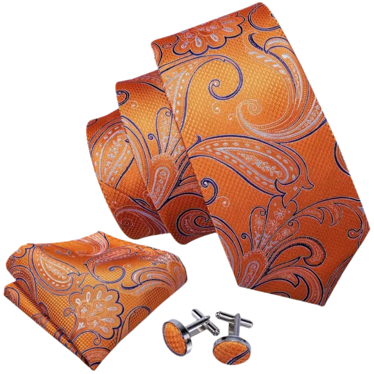 Orange Navy Paisley Necktie Set