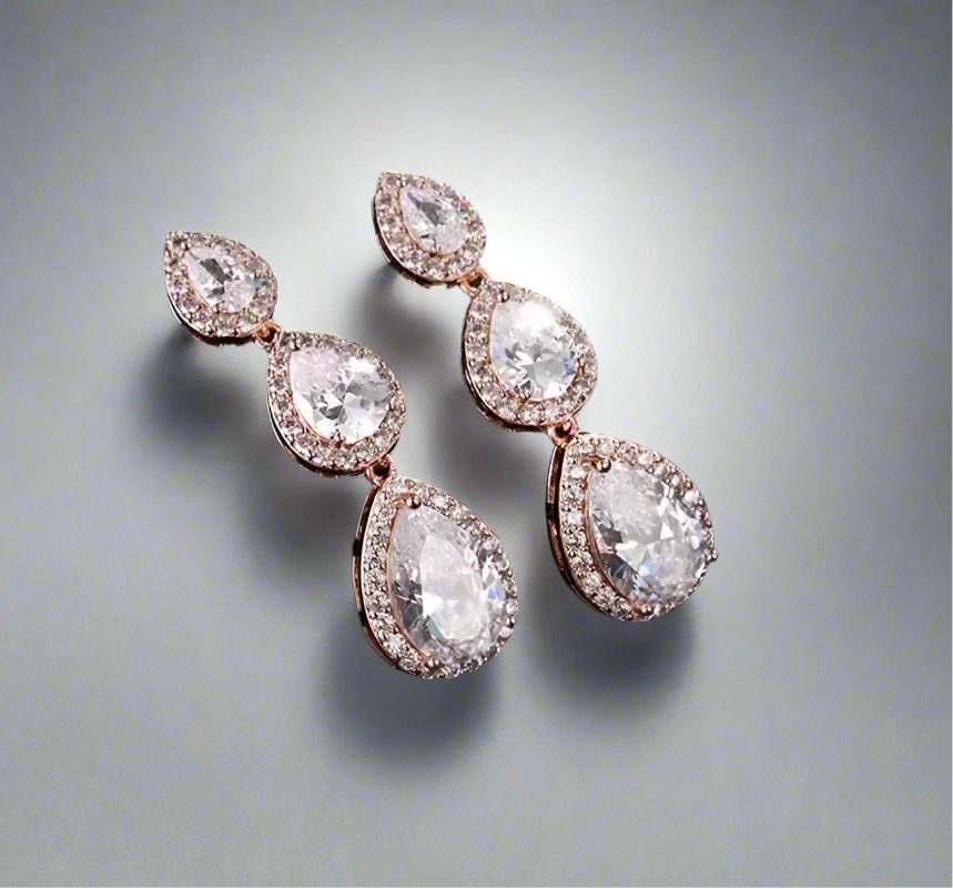 Rose Gold AAA Zirconia Water Drop Earrings