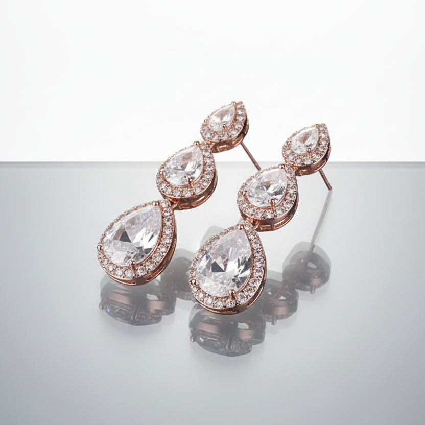 Rose Gold AAA Zirconia Water Drop Earrings