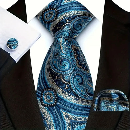 Blue Tan Fashion Necktie Set
