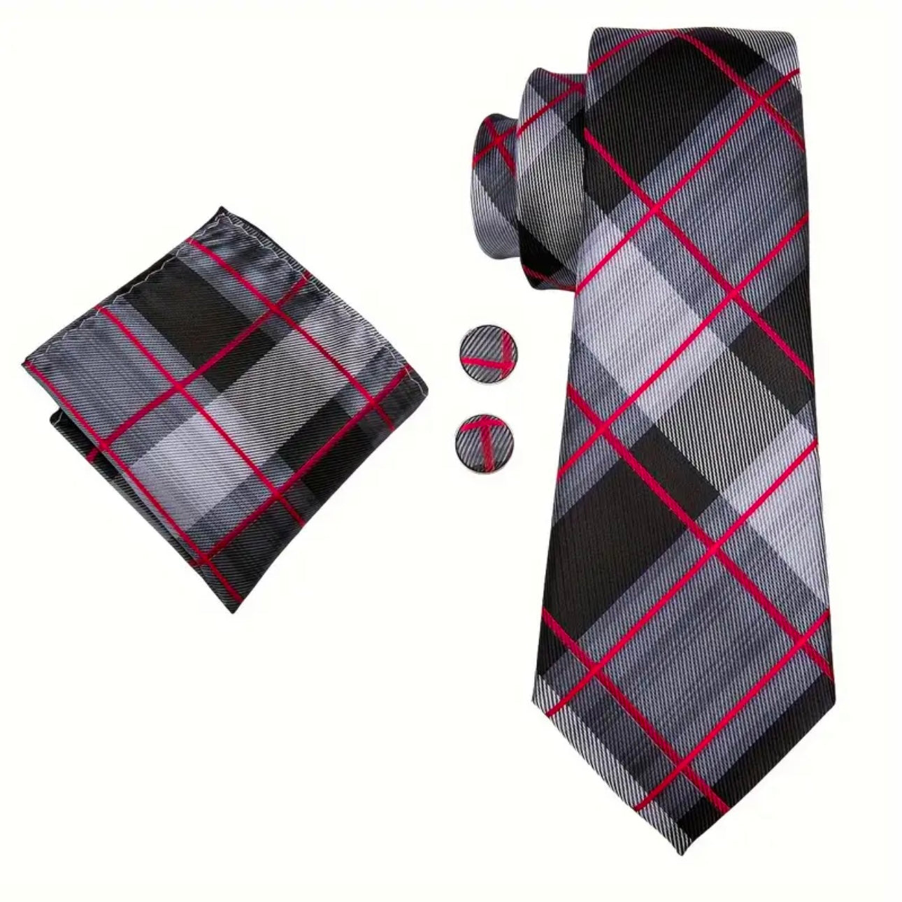 Grey Red Black Necktie Set