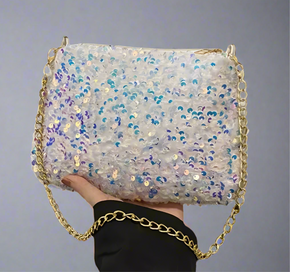 Sequin Iridescent White Bag