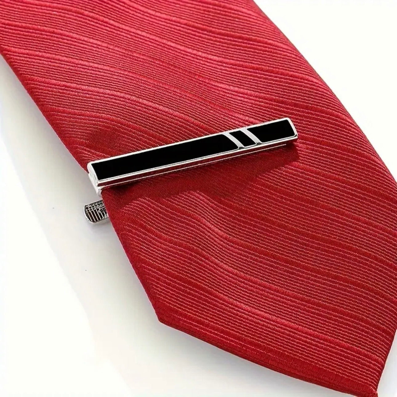 Black Silver Stripe Tie Clip