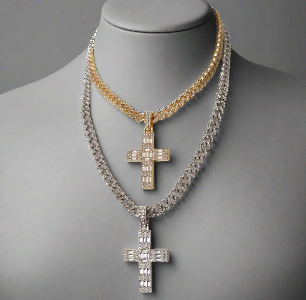 Gold Cross Cuban Chain Necklace