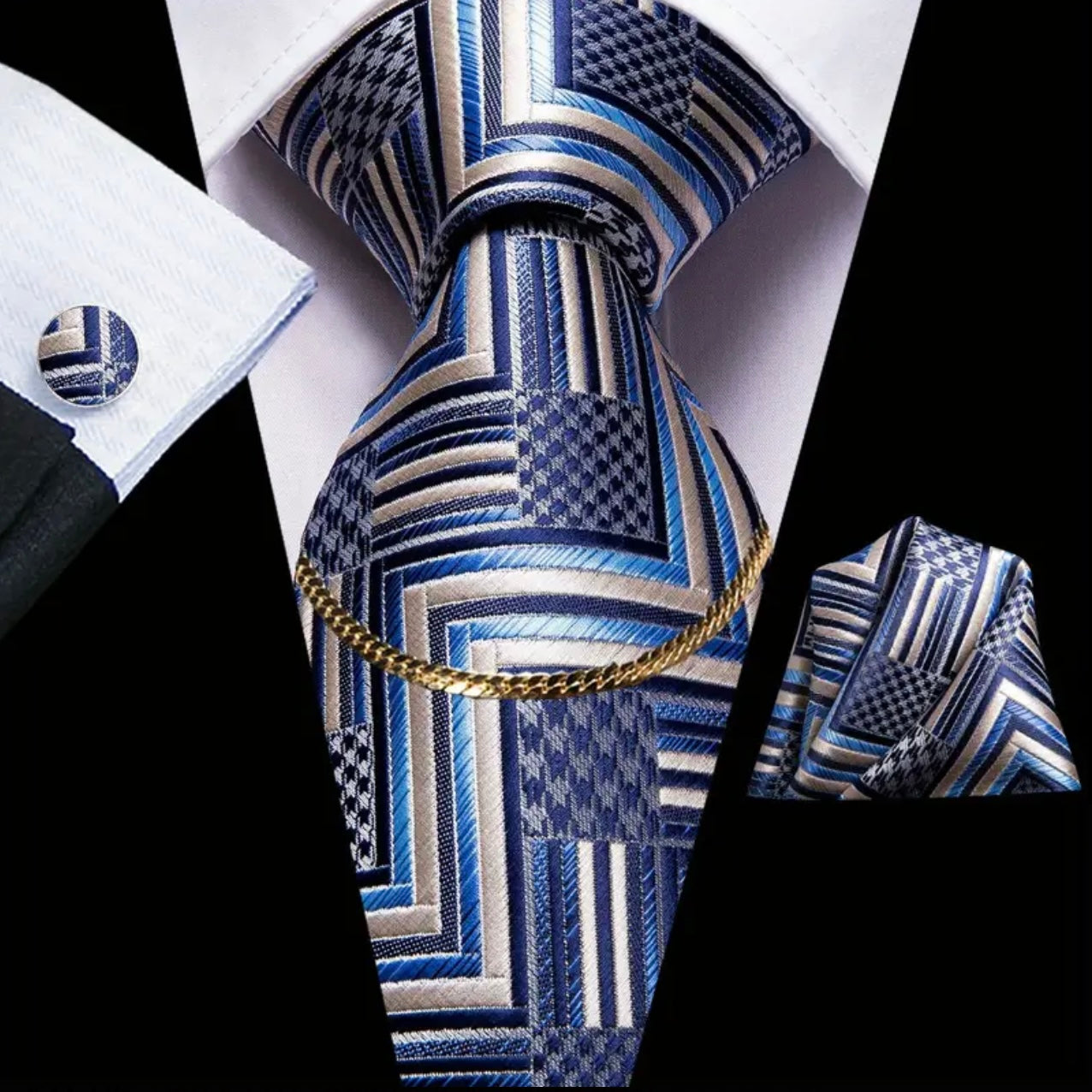 Blue Tan Modern Necktie Set
