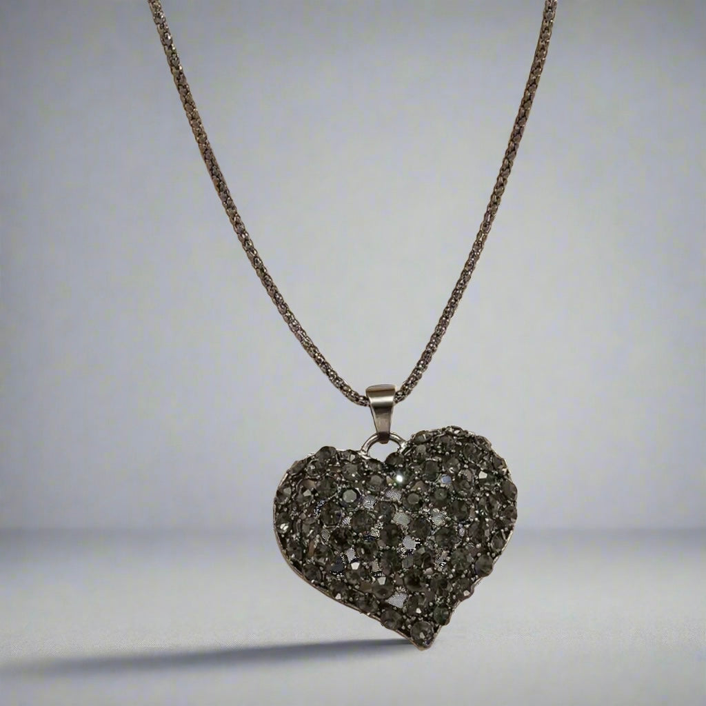 Black Rhinestone Heart Necklace