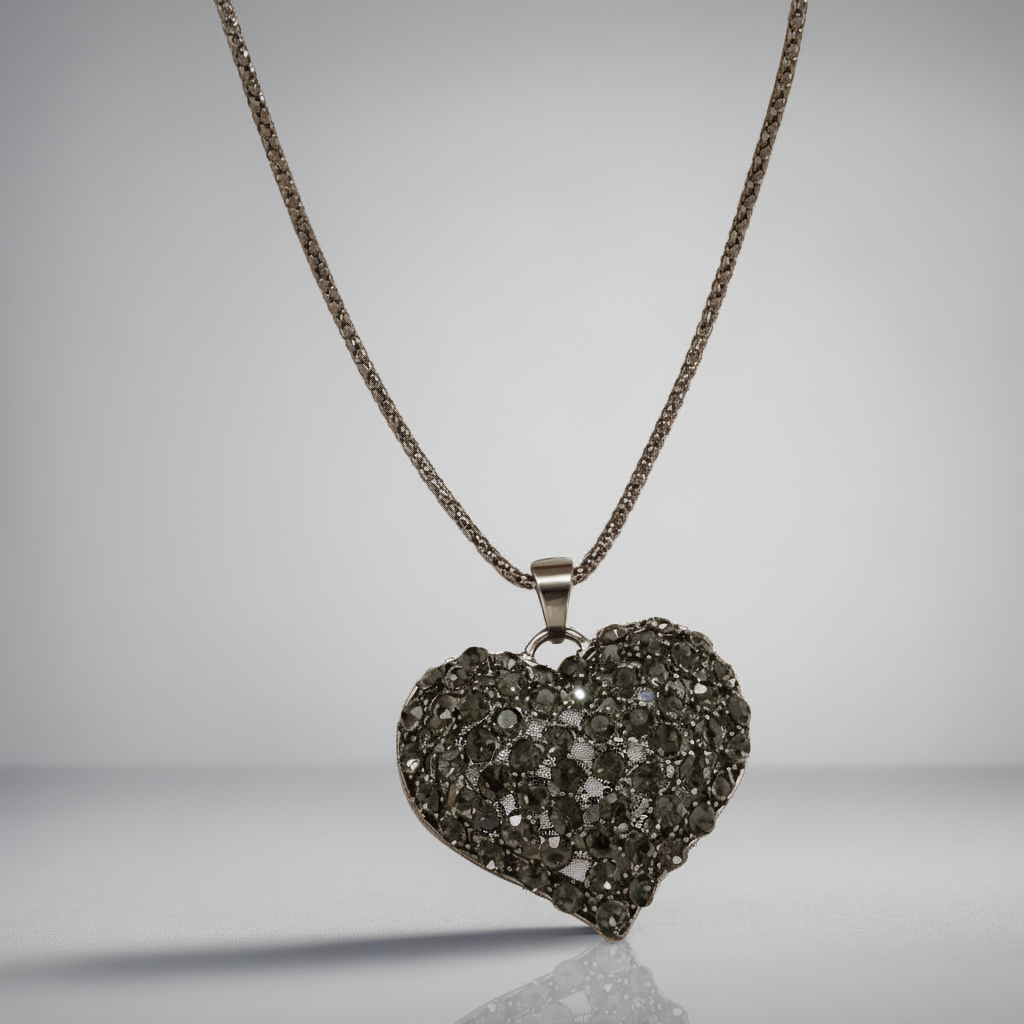 Black Rhinestone Heart Necklace