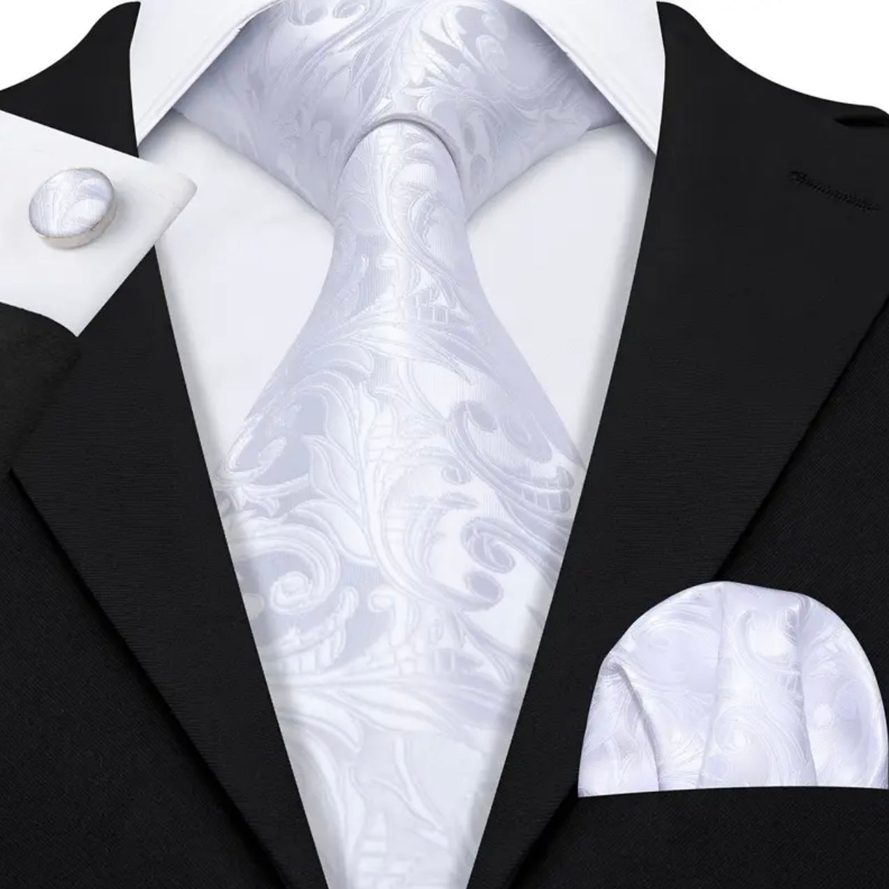 White Scroll Necktie Set