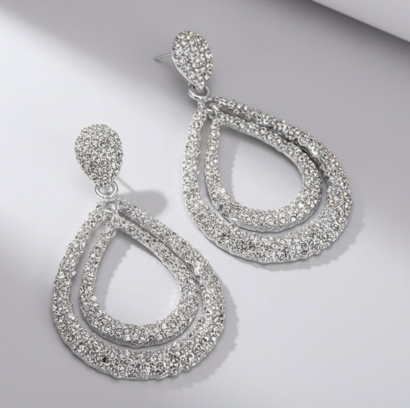 Silver Double Water Drop Earrings