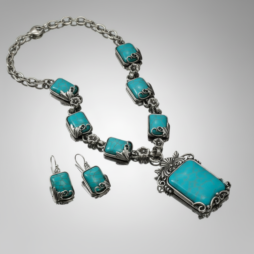 Silver Edged Turquoise Jewelry Set