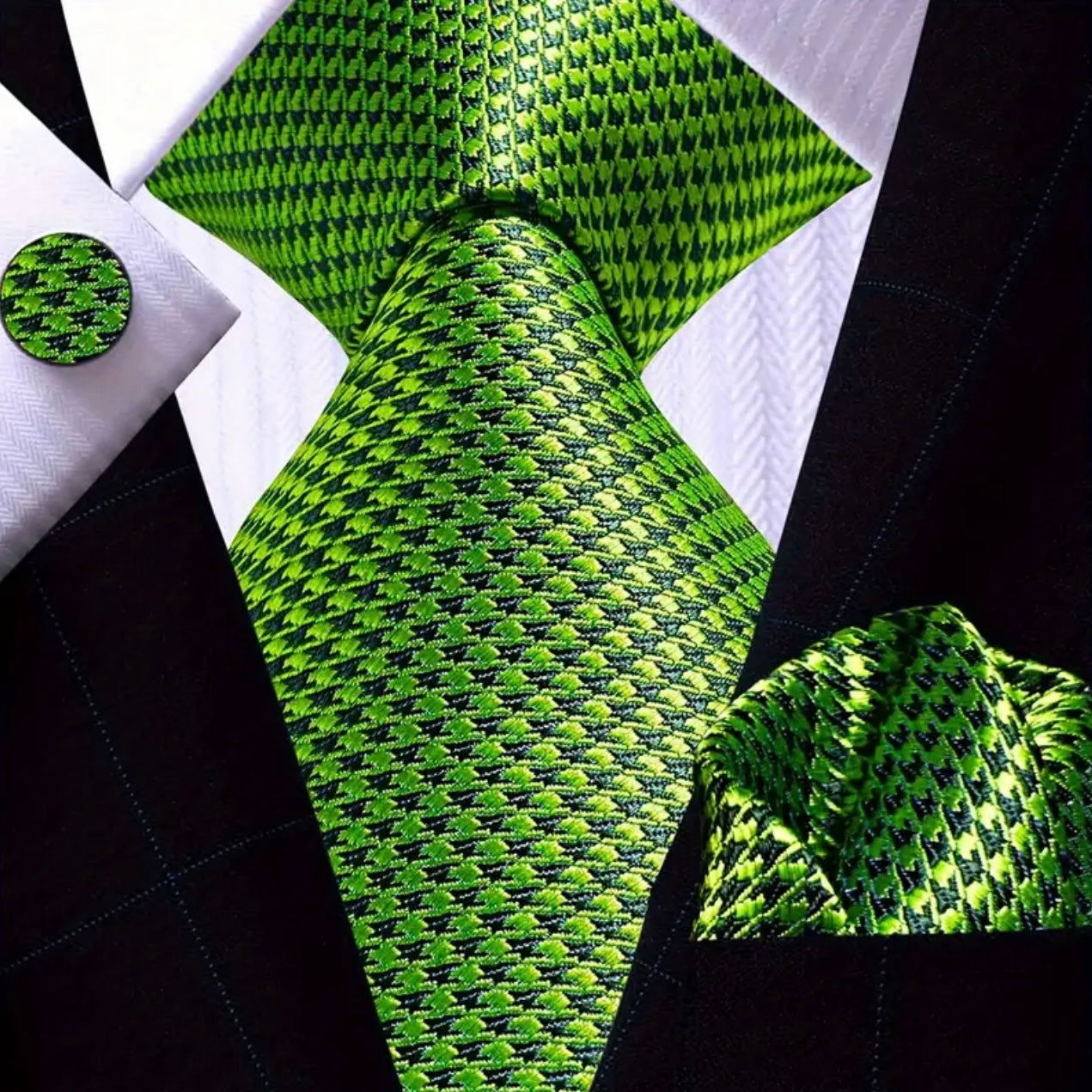 Green Black Necktie Set