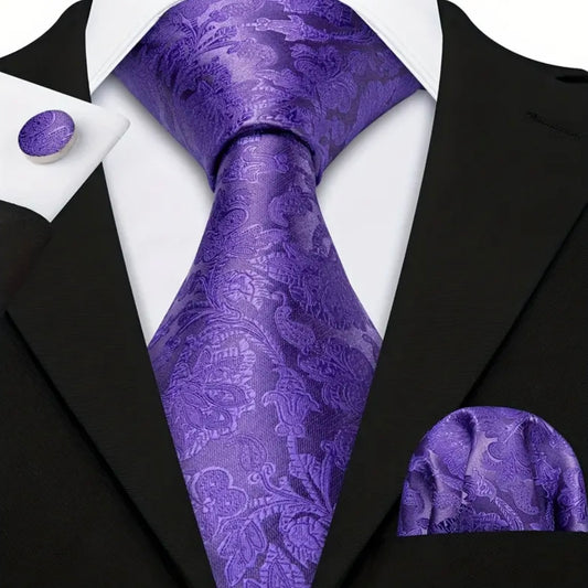 Purple Floral Necktie Set