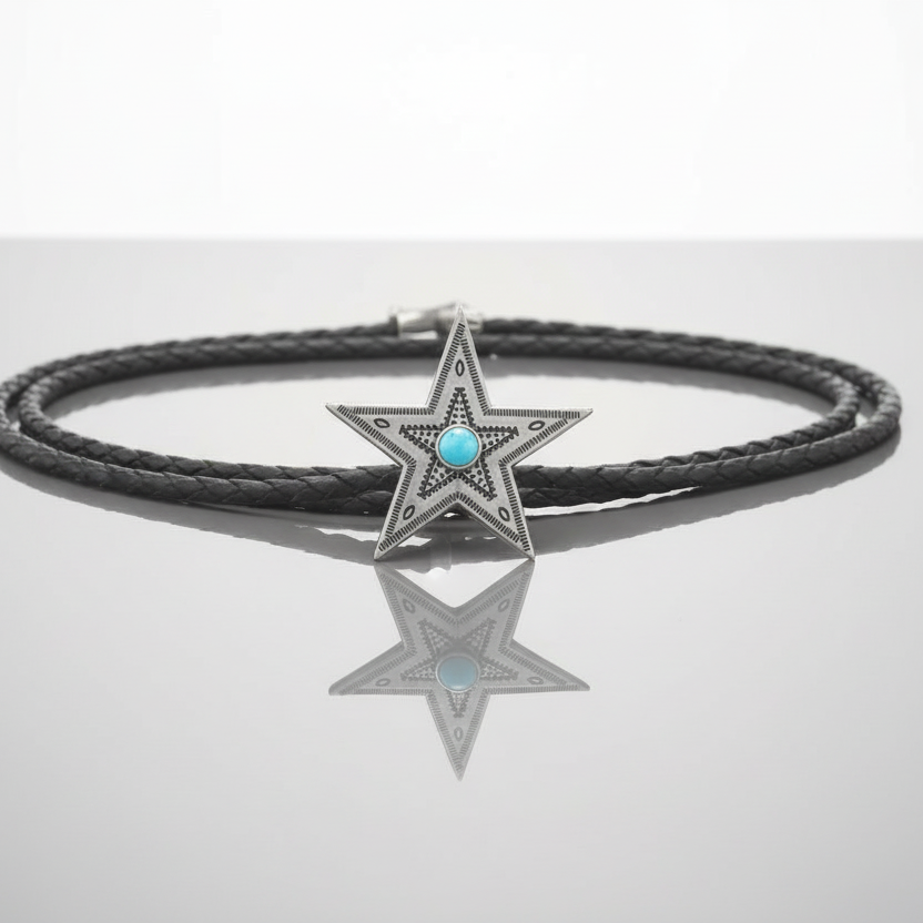 Rustic Turquoise Star Bolo Western Necktie