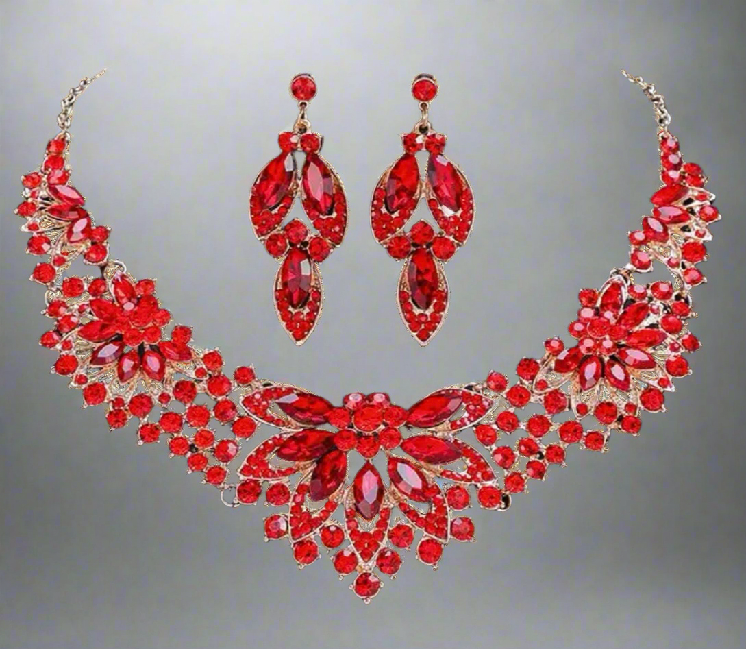 Red Flowers Tiara Jewelry Set