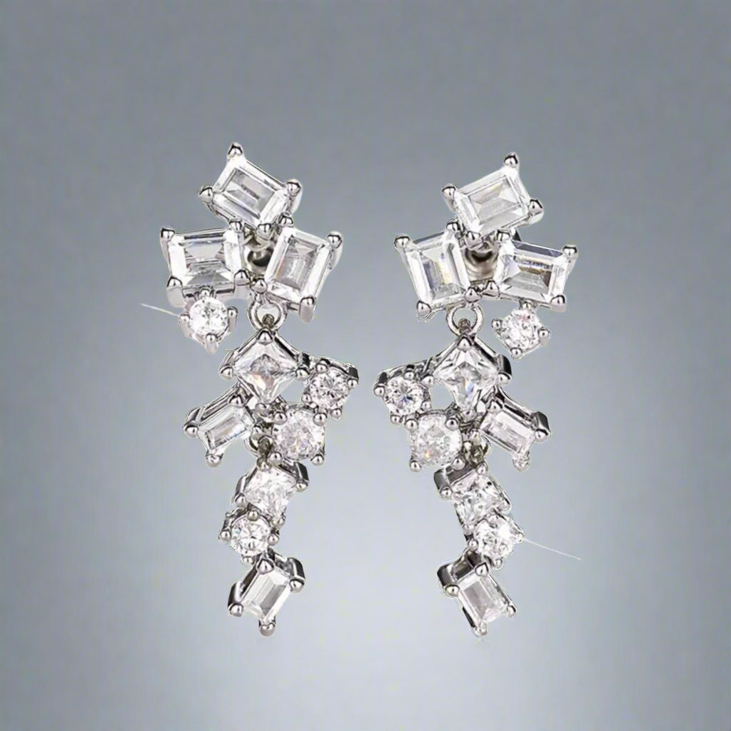Geometric Petite Zircon Dangling Earrings
