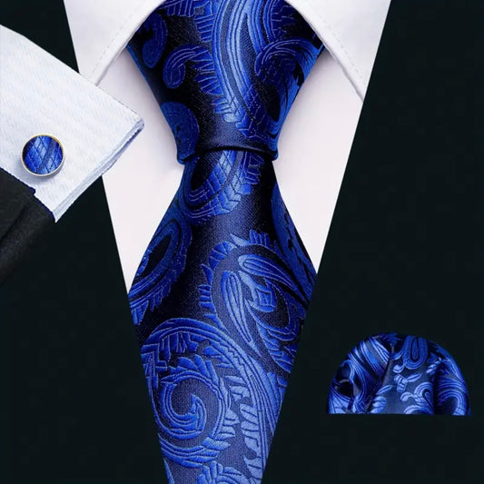 Blue Black Scroll Necktie Set