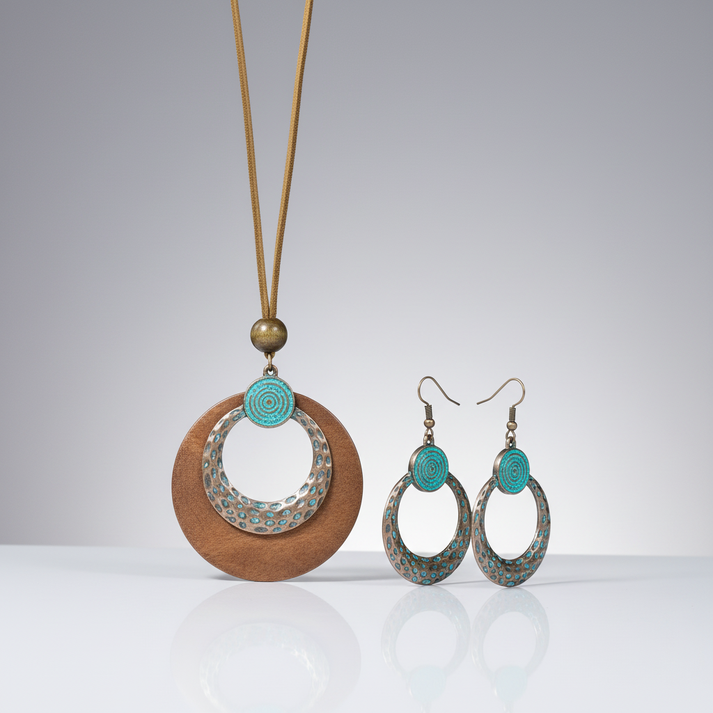 Blue Wood Boho Jewelry Set