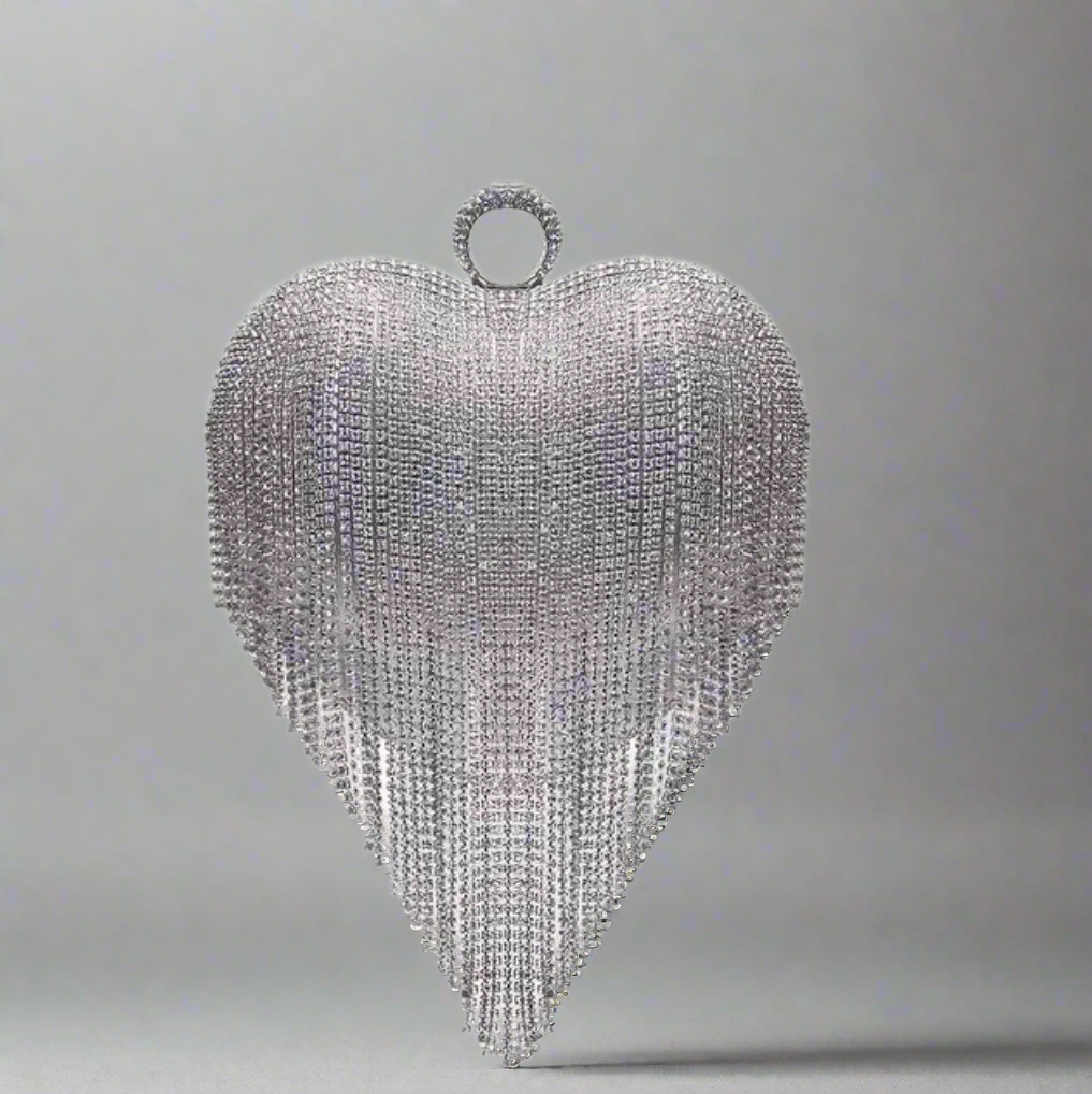 Heart Rhinestone Tassel Evening Bag