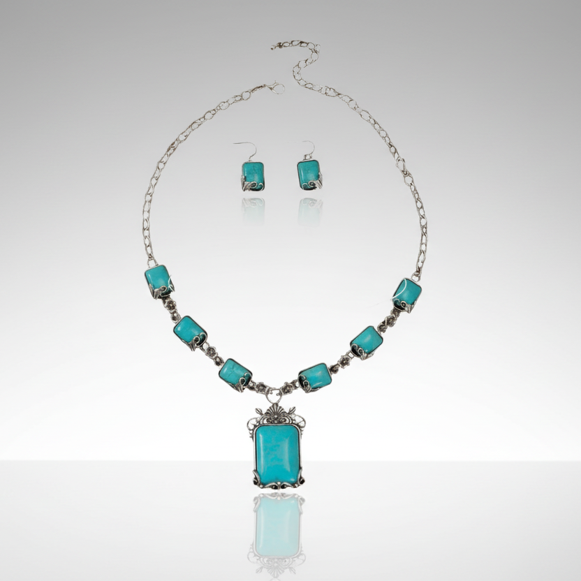 Silver Edged Turquoise Jewelry Set