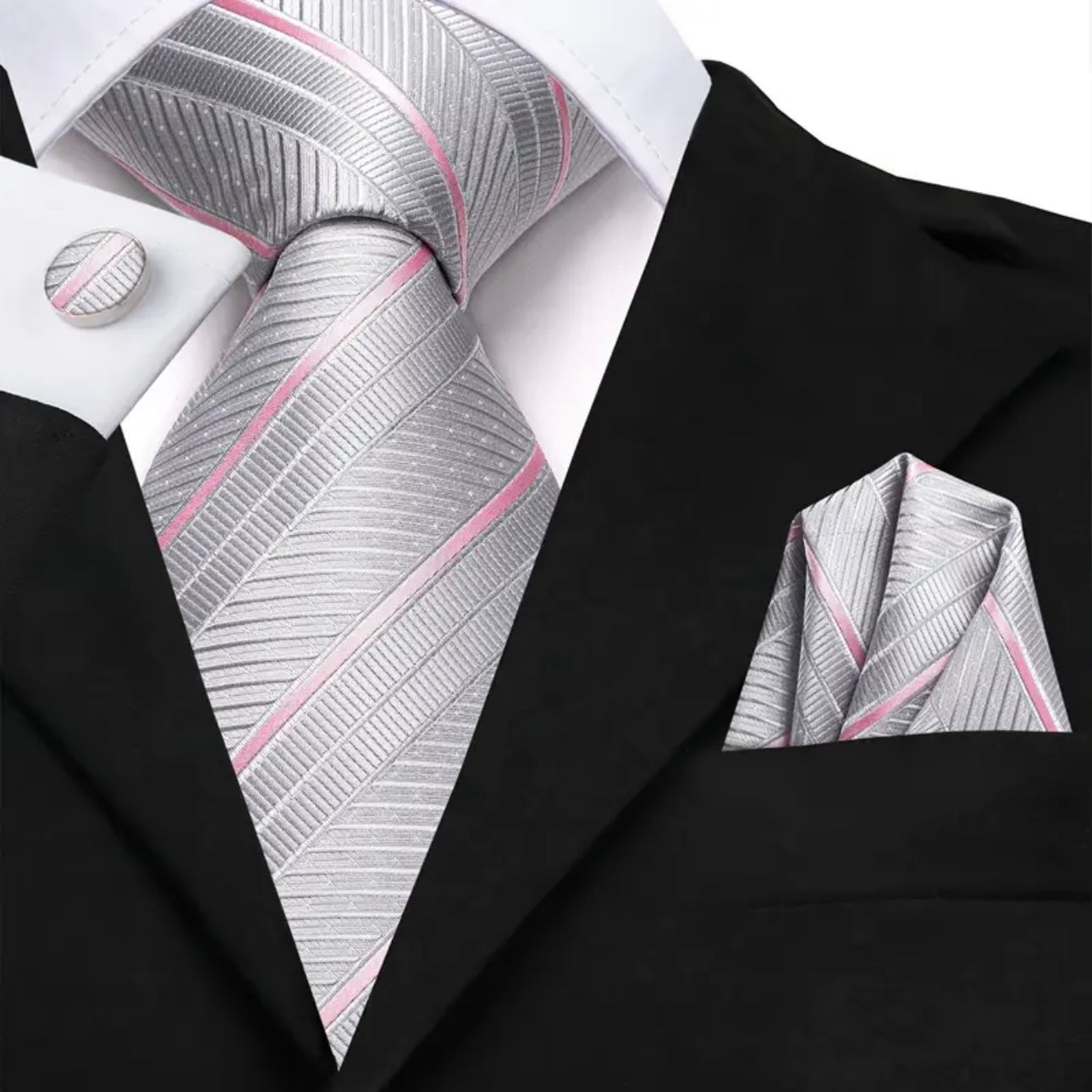 Grey Pink Necktie Set