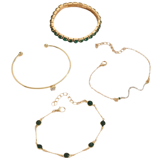 Green Gold Tone Bracelet Set