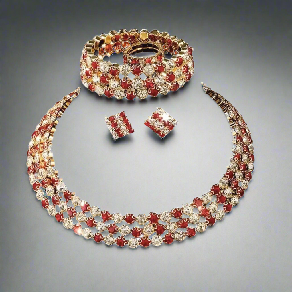 Red Rhinestone Jewelry Set