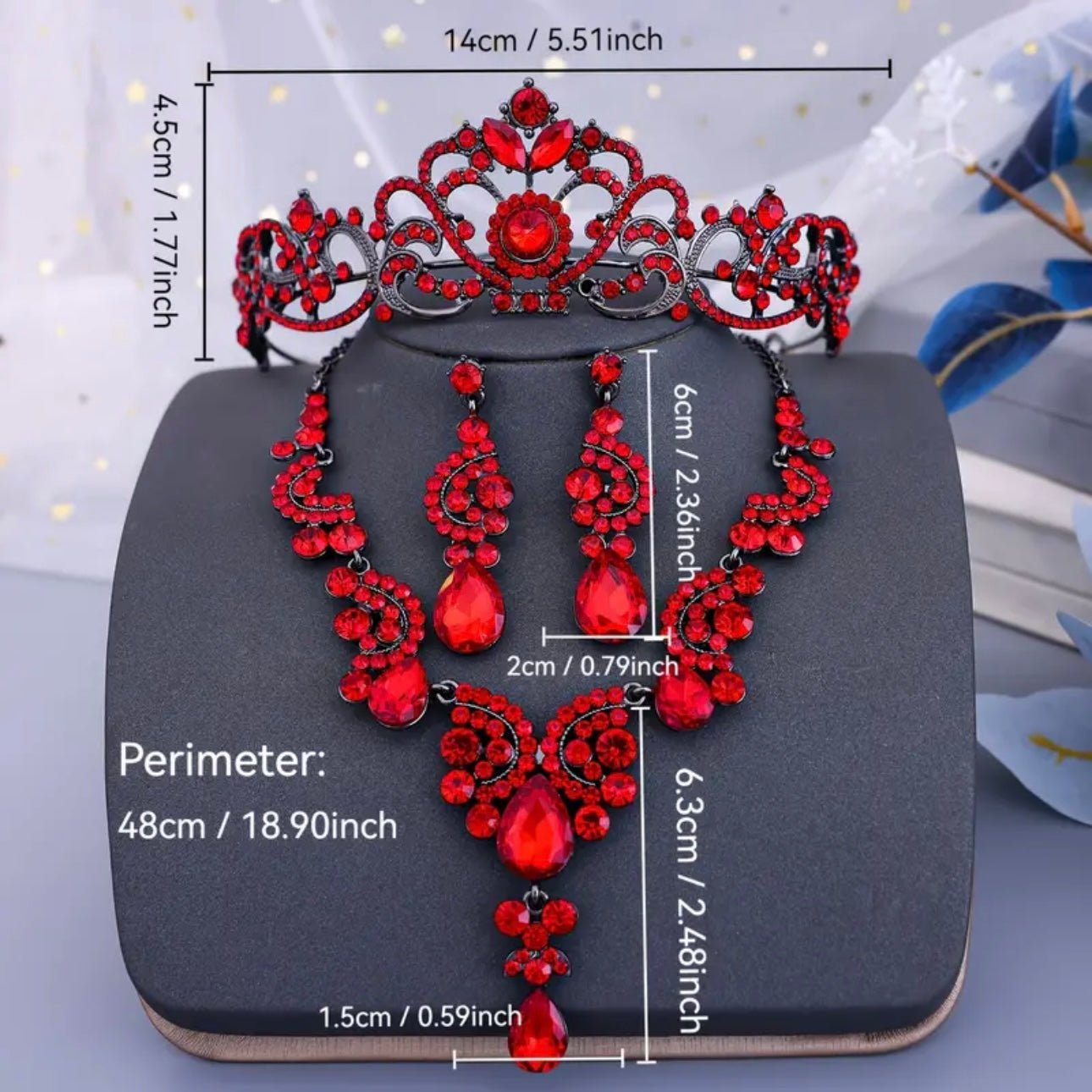 Red Black Tiara Jewelry Set