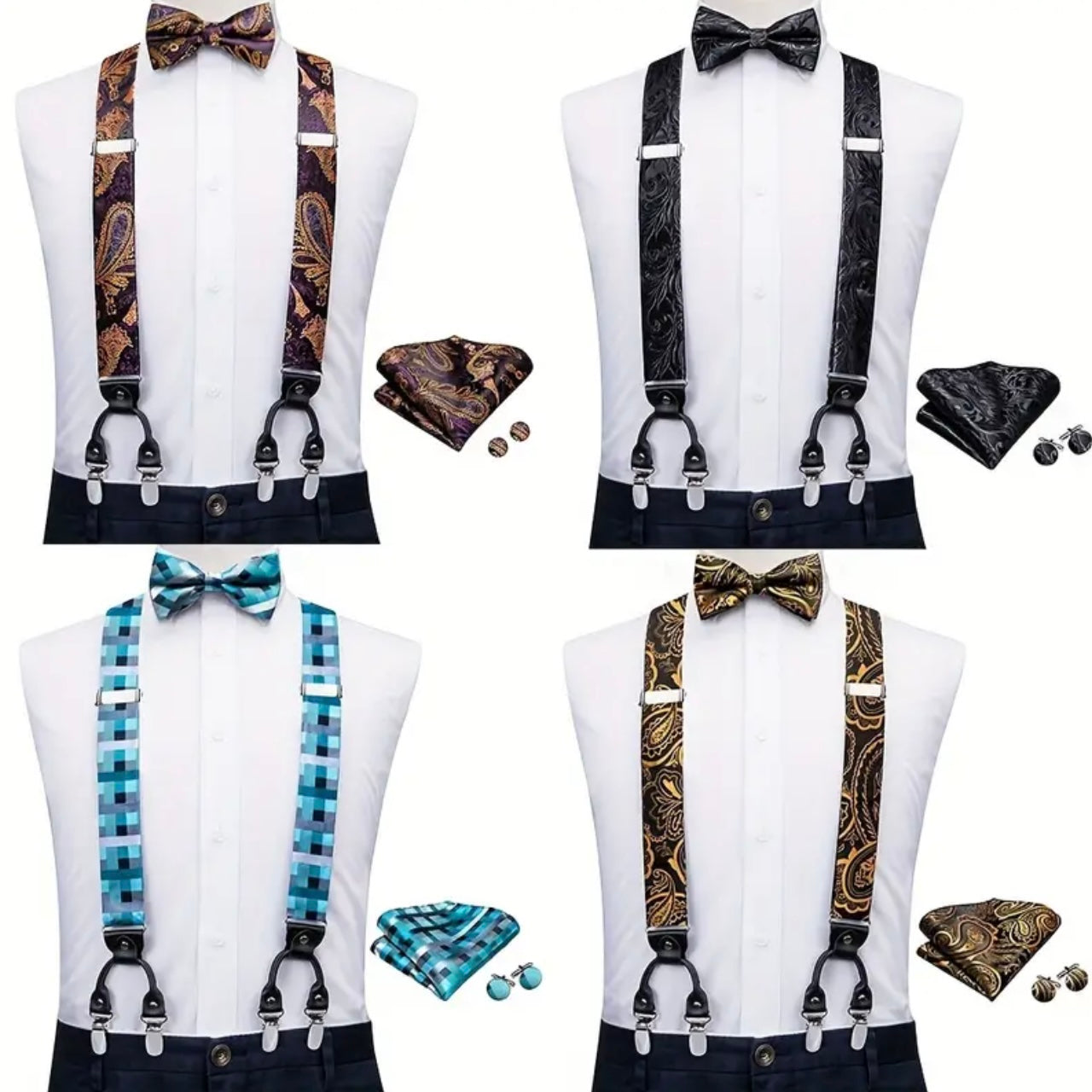 Black Suspenders Bowtie Set