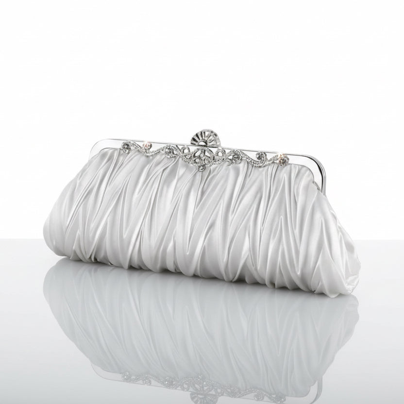 White Satin Kisslock Clutch