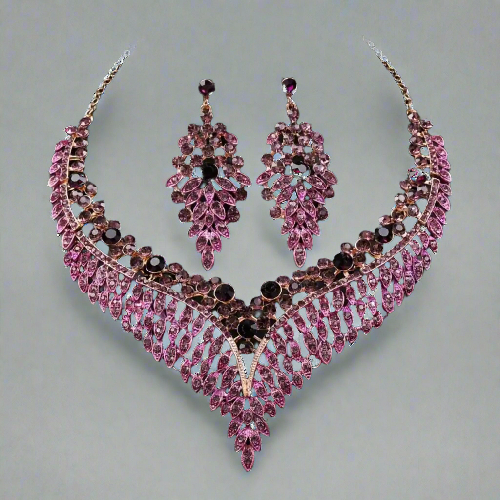 Purple Fuschia Pink Rhinestone Jewelry Set