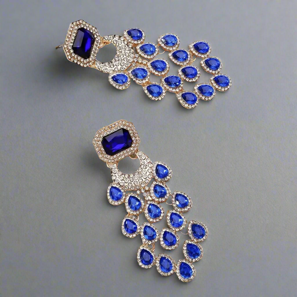 Blue Gold Exaggerated Tassel Earrings